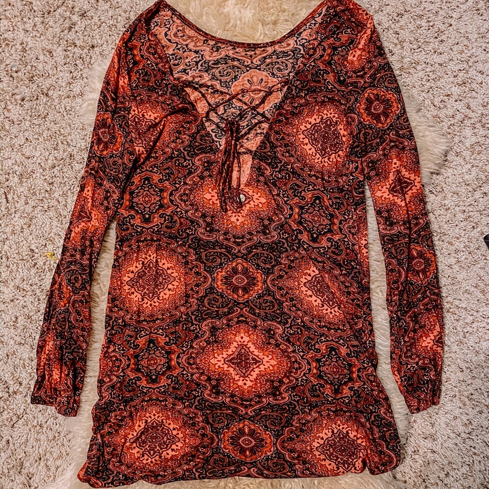 Billabong long sleeve lace up Moroccan dress